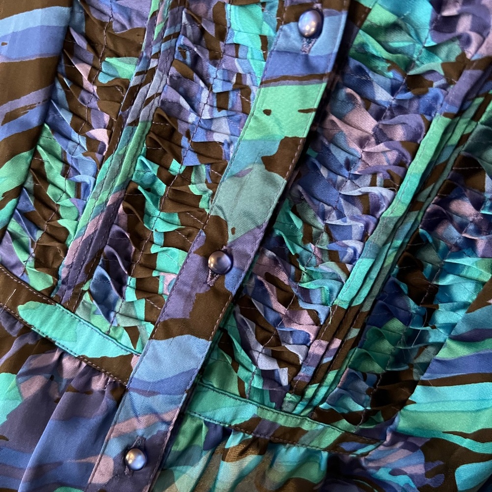 Marc Bouwer Satin Ruffled Patterned Button Down Blouse - Picture 5 of 11